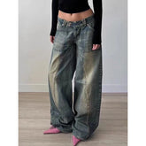 Lunivop Autumn Vintage Street Style Oversized Jeans Grunge 2000s Low Rise Loose Denim Pants y2k Aesthetic Korean Fashion Blue Jeans